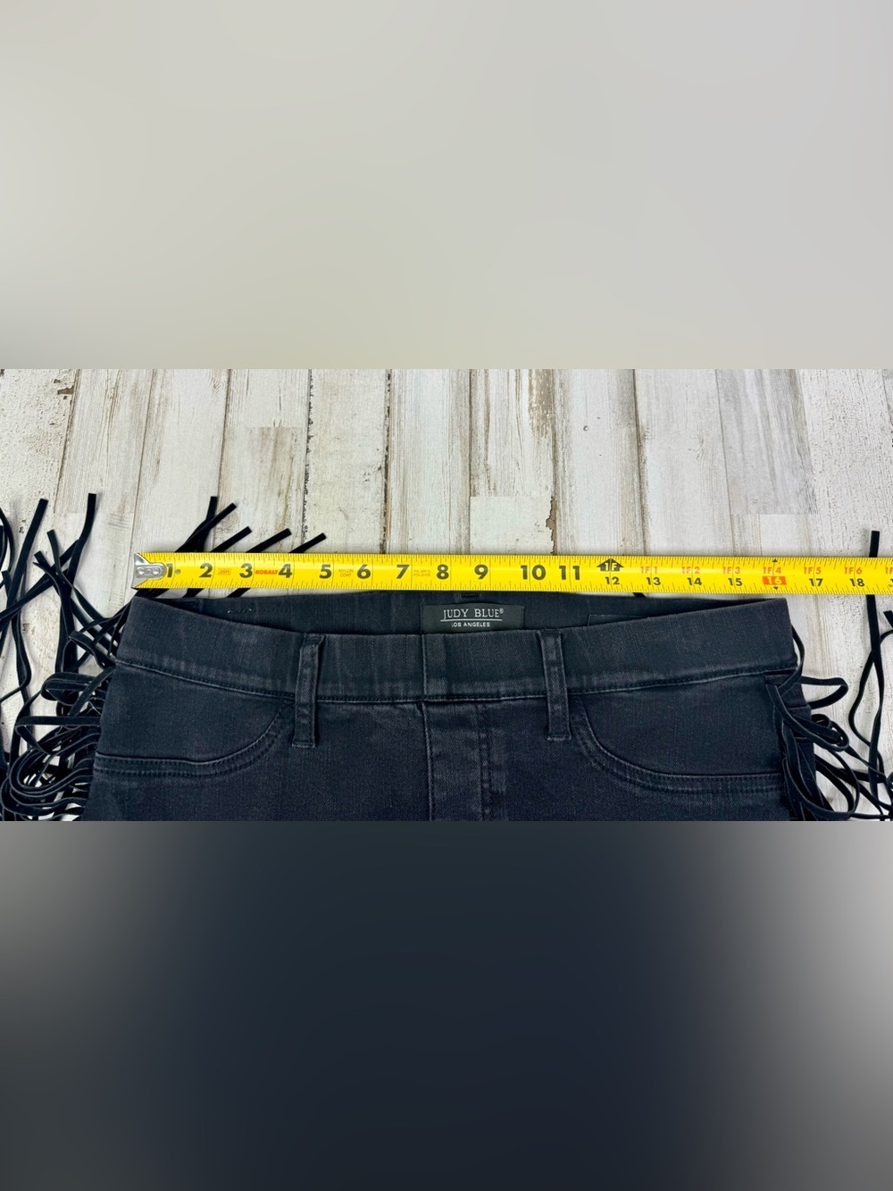 Judy Blue Jeans Womens 11/30 Black Mid Rise Skinny Fit Western Fringe - Picture 6 of 12